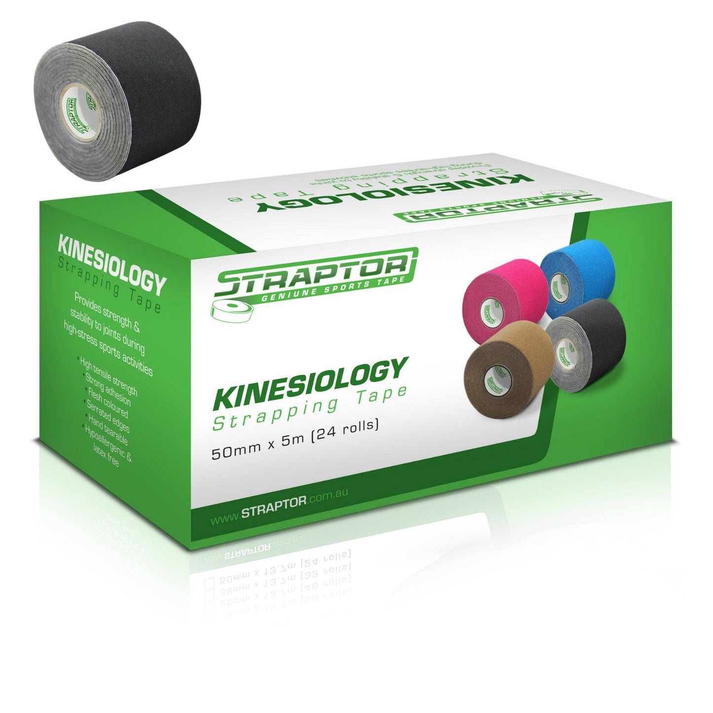 Kinesiology Tape Straptor 50mm x 5m - BLACK (24) - Straptor Sport Tape