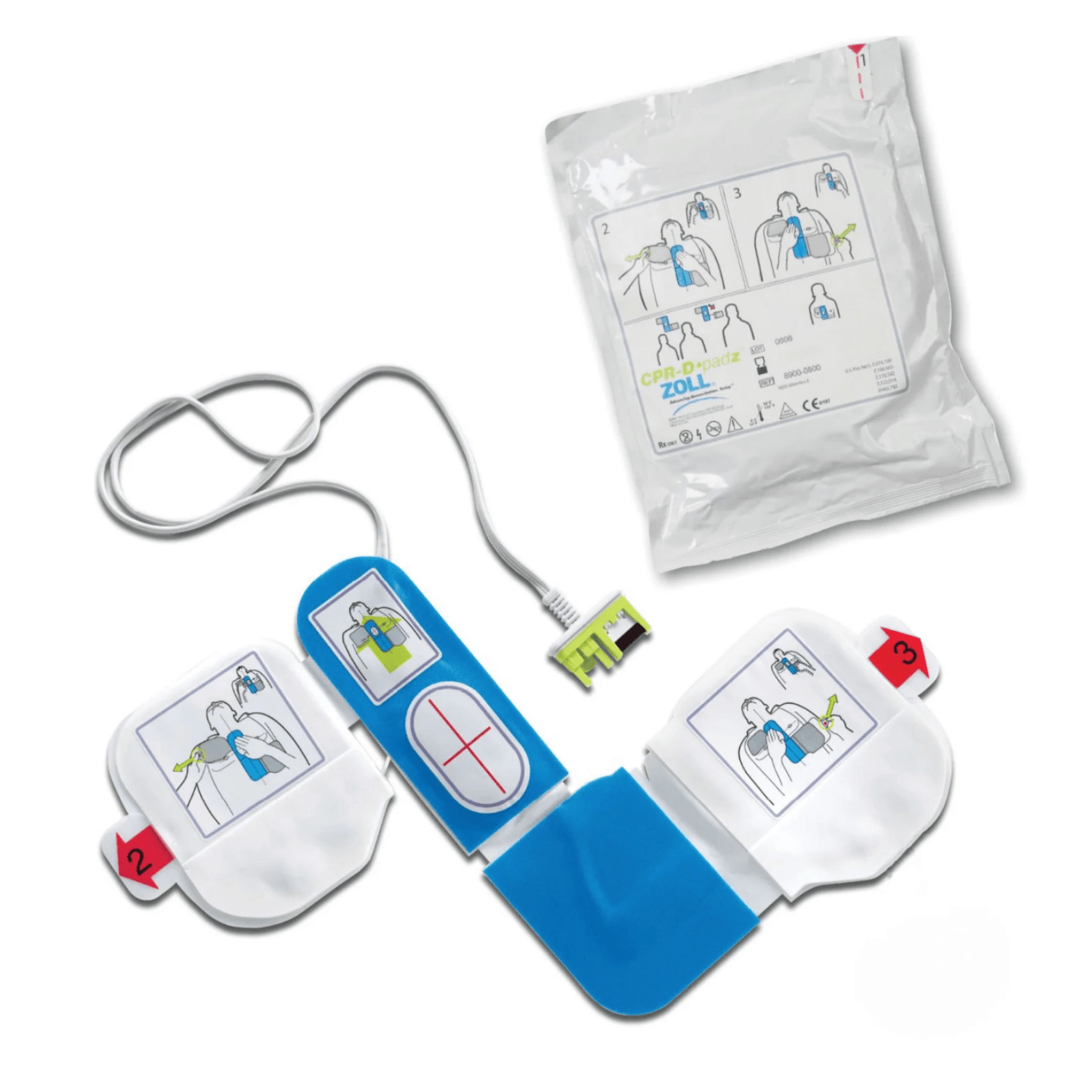 Adult Zoll AED CPR-D Padz defibrillator pads for Zoll defibrillators, shown in a clear image on a white background.