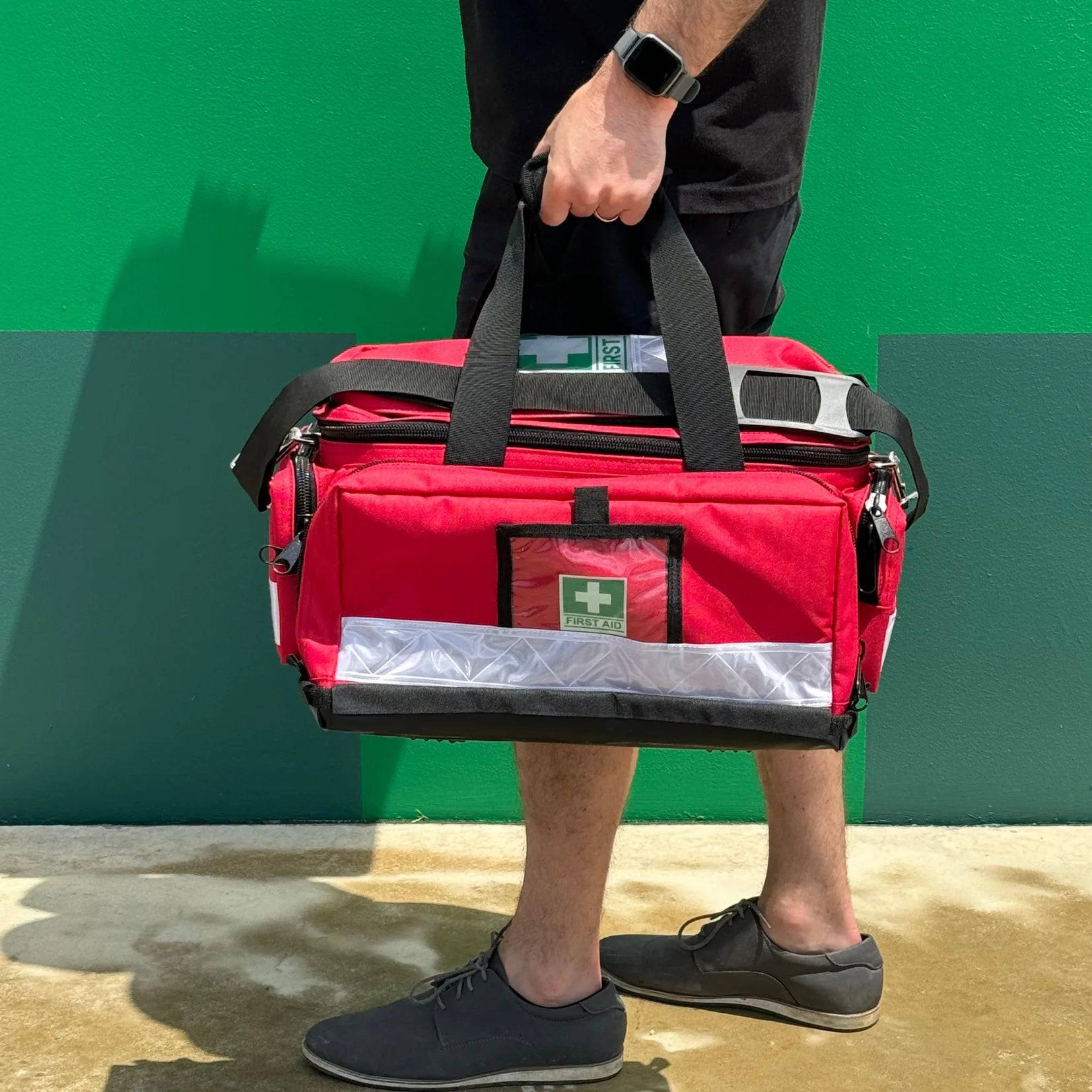 Model 23 National Workplace First Aid Kit - Trauma Bag Red - Straptor Sport Tape