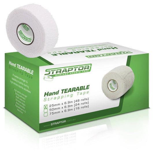 Hand Tearable Stretch Tape White 25mm x 6.9m - Straptor (48) - Straptor Sport Tape