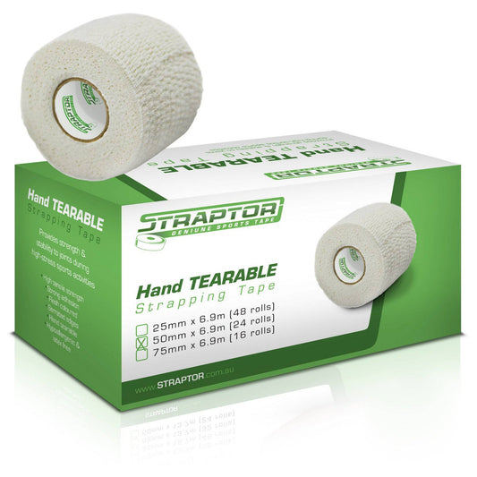 Hand Tearable Stretch Tape White 50mm x 6.9m - Straptor (24) - Straptor Sport Tape
