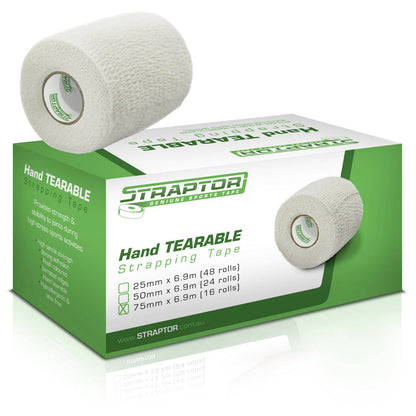 Hand Tearable Stretch Tape White 75mm x 6.9m - Straptor (16) - Straptor Sport Tape
